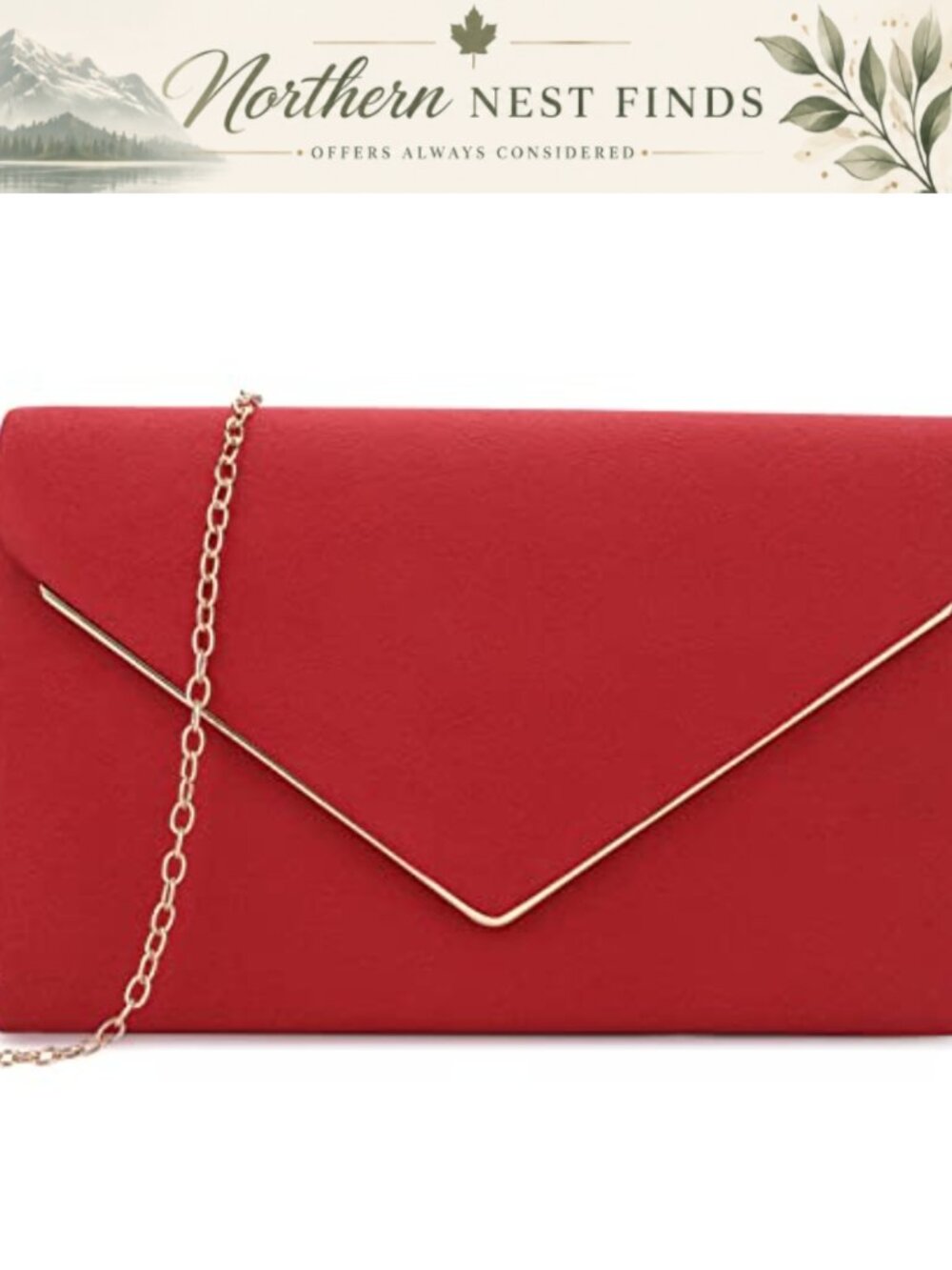 Faux Suede Envelope Clutch Purse with Detachable Chain Strap